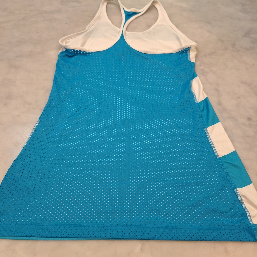 Nike Tank Top Women Medium Teal White Striped Mesh Racerback Activewear Running - Picture 7 of 7